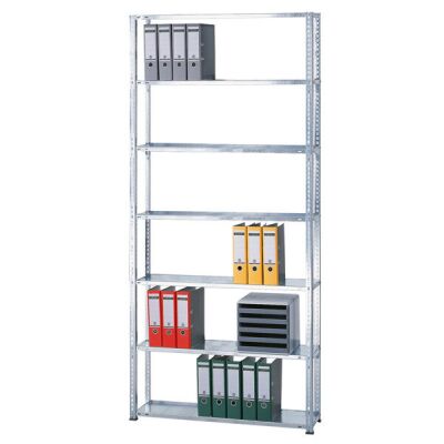 Grundregal, Büro-Fachbodenregal Schraubsystem MULTIplus85, 2300 x 1300 x 300 mm (HxBxT), 6 Fachböden, verzinkt, ohne Anschlagleiste