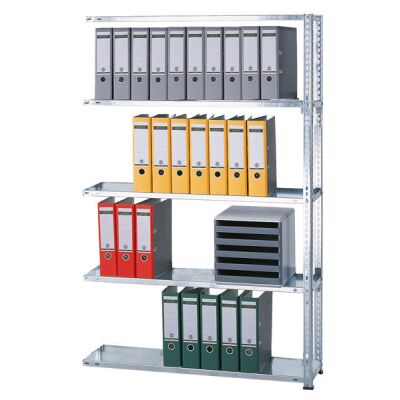 Anbauregal, Büro-Fachbodenregal Schraubsystem MULTIplus85, 1800 x 1300 x 300 mm (HxBxT), 5 Fachböden, verzinkt, ohne Anschlagleiste