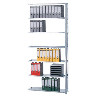 Anbauregal, Büro-Fachbodenregal Schraubsystem MULTIplus85, 2300 x 1300 x 300 mm (HxBxT), 6 Fachböden, verzinkt, ohne Anschlagleiste