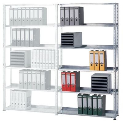 Anbauregal, Büro-Fachbodenregal Schraubsystem MULTIplus150, 2000 x 750 x 600 mm (HxBxT), 6 Fachböden, verzinkt, ohne Mittelanschag