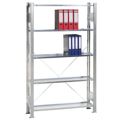 Grundregal, Büro-Fachbodenregal Schraubsystem MULTIplus150, 1800 x 1000 x 600 mm (HxBxT), 5 Fachböden, verzinkt, ohne Mittelanschag