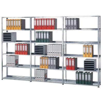 Grundregal, Büro-Fachbodenregal Schraubsystem MULTIplus150, 1800 x 1000 x 600 mm (HxBxT), 5 Fachböden, RAL 7035 lichtgrau, ohne Mittelanschag