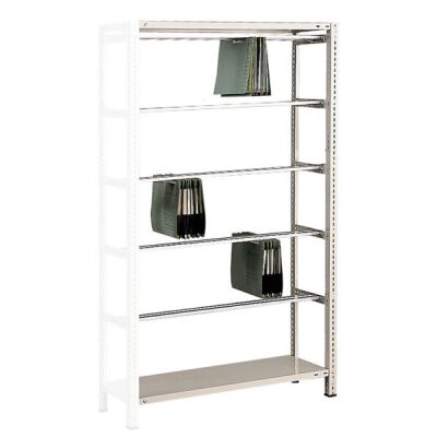 Anbauregal, Schraub-Pendelhefterregal Elba/Leitz, 1800 x 1000 x 350 mm (HxBxT), RAL 7035 lichtgrau, 5 Pendelstangen