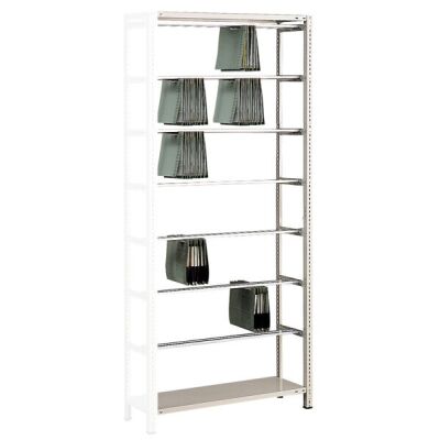 Anbauregal, Schraub-Pendelhefterregal Elba/Leitz, 2300 x 1000 x 350 mm (HxBxT), RAL 7035 lichtgrau, 7 Pendelstangen