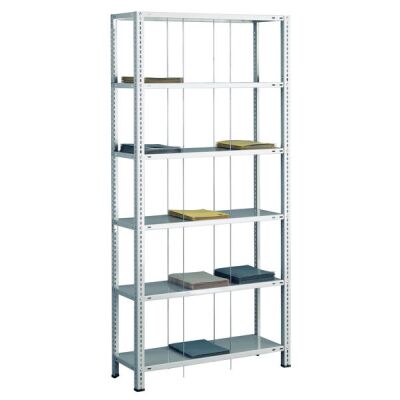 Grundregal, Schraub-Fädelstäberegal BASIC70, 2000 x 900 x 350 mm (HxBxT), 6 Fachböden, RAL 7035 lichtgrau