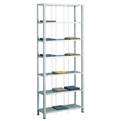 Grundregal, Schraub-Fädelstäberegal BASIC70, 2300 x 900 x 350 mm (HxBxT), 7 Fachböden, RAL 7035 lichtgrau