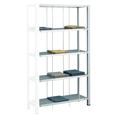 Anbauregal, Schraub-Fädelstäberegal BASIC70, 1800 x 900 x 350 mm (HxBxT), 5 Fachböden, RAL 7035 lichtgrau