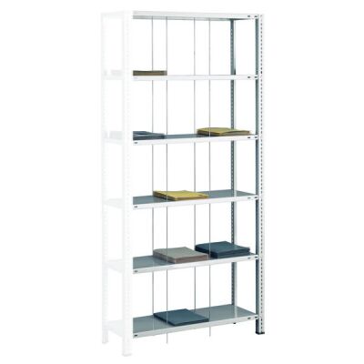 Anbauregal, Schraub-Fädelstäberegal BASIC70, 2000 x 900 x 350 mm (HxBxT), 6 Fachböden, RAL 7035 lichtgrau