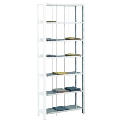 Anbauregal, Schraub-Fädelstäberegal BASIC70, 2300 x 900 x 350 mm (HxBxT), 7 Fachböden, RAL 7035 lichtgrau