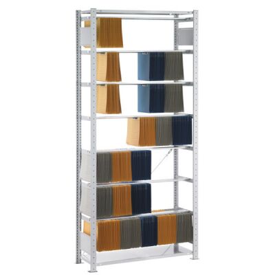 Grundregal, Steck-Pendelhefterregal Elba/Leitz, 2300 x 1000 x 350 mm (HxBxT), RAL 7035 lichtgrau, 7 Pendelstangen