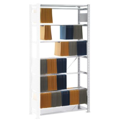 Anbauregal, Steck-Pendelhefterregal Elba/Leitz, 2000 x 1000 x 350 mm (HxBxT), RAL 7035 lichtgrau, 6 Pendelstangen