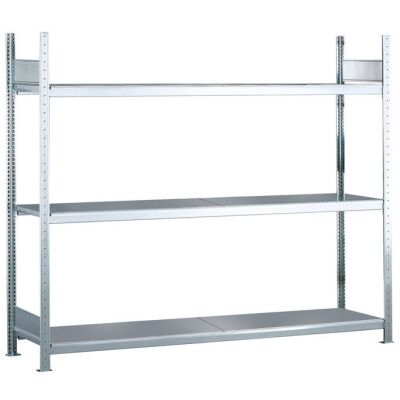 Grundregal, Weitspannregal WS 2000 mit Stahlböden, 2000 x 2000 x 600 mm (HxBxT), verzinkt, 3 Ebenen, Fachlast 400 kg, Feldlast 1.200 kg