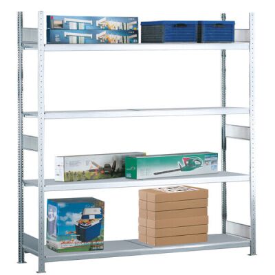 Grundregal, Weitspannregal WS 2000 mit Stahlböden, 2500 x 2000 x 600 mm (HxBxT), verzinkt, 4 Ebenen, Fachlast 400 kg, Feldlast 1.600 kg