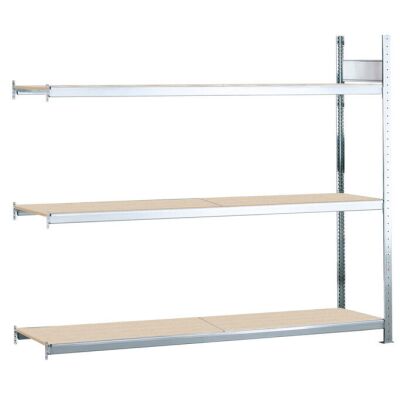 Anbauregal, Weitspannregal WS 2000 mit Spanplatten, 2000 x 1500 x 800 mm (HxBxT), verzinkt, 3 Ebenen, Fachlast 400 kg, Feldlast 1.200 kg