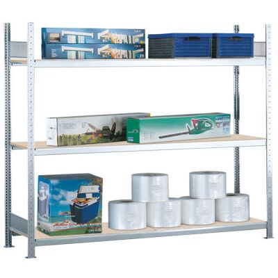 Grundregal, Weitspannregal WS 2000 mit Spanplatten, 2000 x 2250 x 400 mm (HxBxT), verzinkt, 3 Ebenen, Fachlast 400 kg, Feldlast 1.200 kg