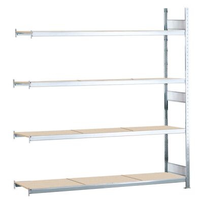 Anbauregal, Weitspannregal WS 2000 mit Spanplatten, 2500 x 2250 x 400 mm (HxBxT), verzinkt, 4 Ebenen, Fachlast 400 kg, Feldlast 1.600 kg