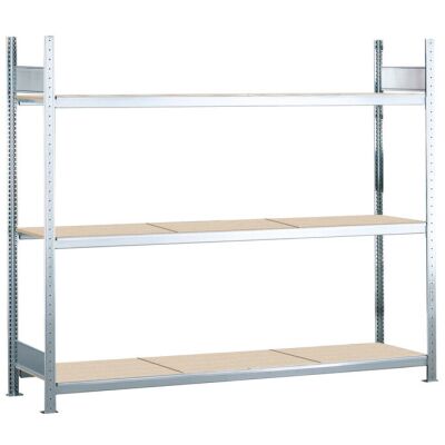 Grundregal, Weitspannregal WS 2000 mit Spanplatten, 2000 x 2500 x 400 mm (HxBxT), verzinkt, 3 Ebenen, Fachlast 400 kg, Feldlast 1.200 kg