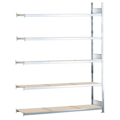 Anbauregal, Weitspannregal WS 2000 mit Spanplatten, 3000 x 2500 x 400 mm (HxBxT), verzinkt, 5 Ebenen, Fachlast 400 kg, Feldlast 2.000 kg
