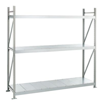 Grundregal, Weitspannregal WS 3000 ML50 mit Stahlpaneelen, 2000 x 2000 x 500 mm, verzinkt, 3 Ebenen, Fachlast 500 kg, Feldlast 1.500 kg