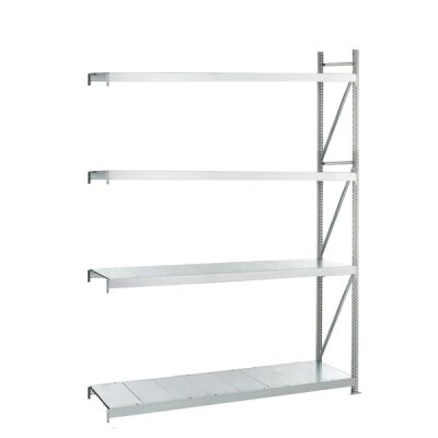 Anbauregal, Weitspannregal WS 3000 ML50 mit Stahlpaneelen, 2500 x 2500 x 800 mm, verzinkt, 4 Ebenen, Fachlast 500 kg, Feldlast 2.000 kg