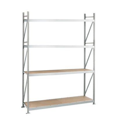 Grundregal, Weitspannregal WS 3000 ML50 mit Spanplatten, 2500 x 2500 x 600 mm, verzinkt, 4 Ebenen, Fachlast 500 kg, Feldlast 2.000 kg