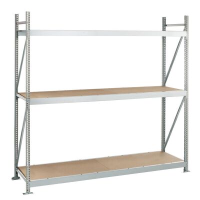 Grundregal, Weitspannregal WS 3000 ML50 mit Spanplatten, 2000 x 2500 x 800 mm, verzinkt, 3 Ebenen, Fachlast 500 kg, Feldlast 1.500 kg