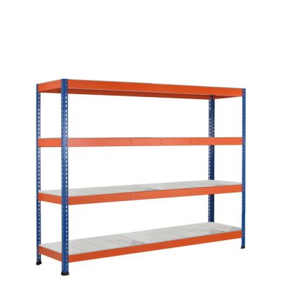 GR, Weitspannregal Z1 mit Stahlpaneelen, 1981 x 1536 x 621 mm, blau/orange/verzinkt, 4 Ebenen, Fachlast 767 kg, Feldlast 3.200 kg