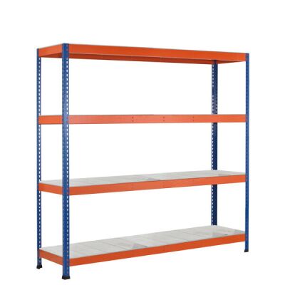 GR, Weitspannregal Z1 mit Stahlpaneelen, 2438 x 1536 x 469 mm, blau/orange/verzinkt, 4 Ebenen, Fachlast 776 kg, Feldlast 2.800 kg