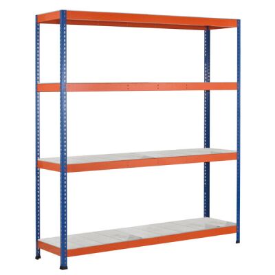 GR, Weitspannregal Z1 mit Stahlpaneelen, 3048 x 1536 x 926 mm, blau/orange/verzinkt, 4 Ebenen, Fachlast 646 kg, Feldlast 2.500 kg