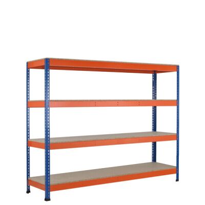 GR, Weitspannregal Z1 mit Spanplatten, 1981 x 1536 x 621 mm, blau/orange/verzinkt, 4 Ebenen, Fachlast 640 kg, Feldlast 3.200 kg