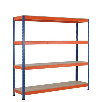 GR, Weitspannregal Z1 mit Spanplatten, 2438 x 1841 x 926 mm, blau/orange/verzinkt, 4 Ebenen, Fachlast 720 kg, Feldlast 2.800 kg