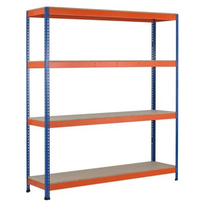 GR, Weitspannregal Z1 mit Spanplatten, 3048 x 2146 x 621 mm, blau/orange/verzinkt, 4 Ebenen, Fachlast 577 kg, Feldlast 2.500 kg
