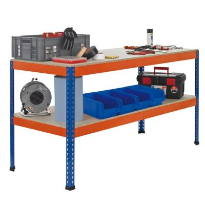 Z1-Packtisch mit Lagerebene, 990 x 2450 x 621 mm, blau/orange