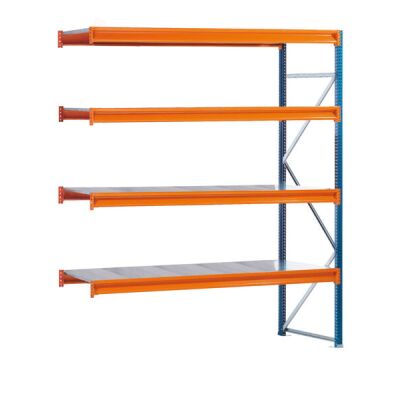 AR, Weitspannregal mit Stahlpaneelen W 100, 2500 x 1785 x 600 mm, blau/orange/verzinkt, 4 Ebenen, Fachlast 600 kg