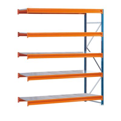 AR, Weitspannregal mit Stahlpaneelen W 100, 3000 x 1785 x 1000 mm, blau/orange/verzinkt, 5 Ebenen, Fachlast 600 kg