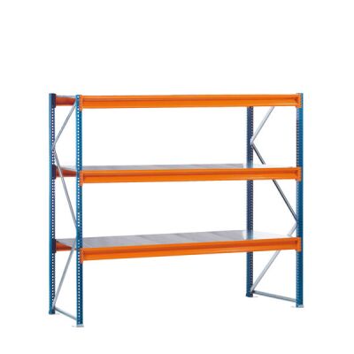 GR, Weitspannregal mit Stahlpaneelen W 100, 2000 x 2140 x 800 mm, blau/orange/verzinkt, 3 Ebenen, Fachlast 950 kg