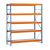 GR, Weitspannregal mit Stahlpaneelen W 100, 3000 x 2140 x 800 mm, blau/orange/verzinkt, 5 Ebenen, Fachlast 950 kg