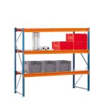 GR, Weitspannregal mit Stahlpaneelen W 100, 2000 x 2500 x 600 mm, blau/orange/verzinkt, 3 Ebenen, Fachlast 820 kg
