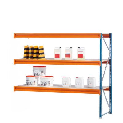 AR, Weitspannregal mit Spanplatten W 100, 2000 x 1785 x 800 mm, blau/orange/verzinkt, 3 Ebenen, Fachlast 600 kg