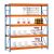 GR, Weitspannregal mit Spanplatten W 100, 3000 x 2140 x 800 mm, blau/orange/verzinkt, 5 Ebenen, Fachlast 950 kg