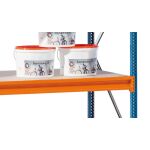 GR, Weitspannregal mit Spanplatten W 100, 2500 x 2500 x 1200 mm, blau/orange/verzinkt, 4 Ebenen, Fachlast 1015 kg