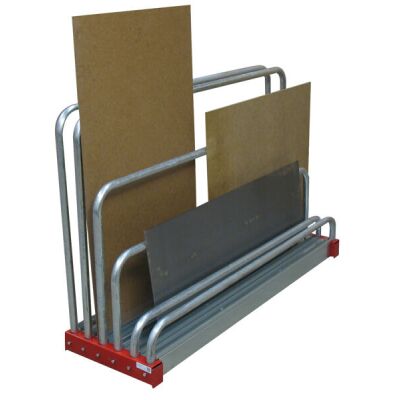 Reststück-Regal, 1000 x 480 x 1600 mm HxBxT, Gestell RAL 3000 feuerrot/Bügel verzinkt, 5 Fächer à 50 mm, Traglast je Fach 500 kg, Bügelhöhen 2x120, 1x385, 1x640, 2x900 mm