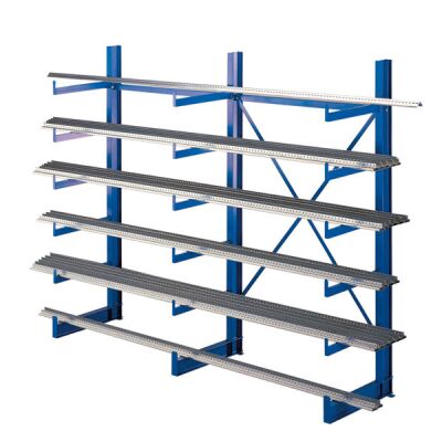 K 1000 Kragarmregal-Set, einseitig, 2000 x 2500 x 500, (HxBxT) RAL 5010 enzianblau, Tragkraft je arm: 200 kg, Tragkraft gesamt einschließlich Fußebene: 3.600 kg