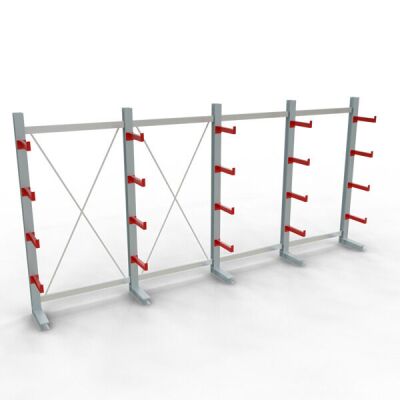 K 3000 Komplettregal, einseitig, 2500 x 5200 x 400 mm, RAL 7001 / RAL 3000, 5 Lagerebenen