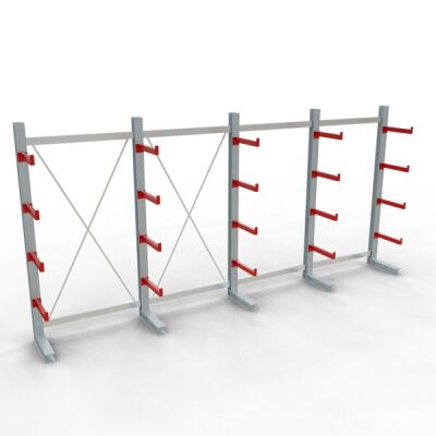 K 3000 Komplettregal, einseitig, 2500 x 5200 x 500 mm, RAL 7001 / RAL 3000, 5 Lagerebenen