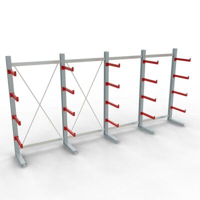 K 3000 Komplettregal, einseitig, 2500 x 5200 x 600 mm, RAL 7001 / RAL 3000, 5 Lagerebenen