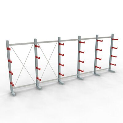 K 3000 Komplettregal, einseitig, 2500 x 6500 x 400 mm, RAL 7001 / RAL 3000, 5 Lagerebenen