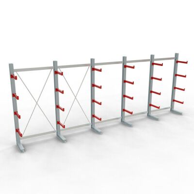 K 3000 Komplettregal, einseitig, 2500 x 6500 x 500 mm, RAL 7001 / RAL 3000, 5 Lagerebenen