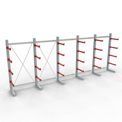 K 3000 Komplettregal, einseitig, 2500 x 6500 x 600 mm, RAL 7001 / RAL 3000, 5 Lagerebenen