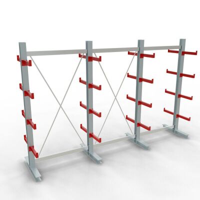 K 3000 Komplettregal, doppelseitig, 2500 x 3900 x 400 mm, RAL 7001 / RAL 3000, 5 Lagerebenen